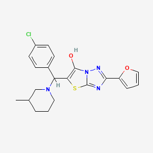 molecular formula C21H21ClN4O2S B3011690 5-((4-Chlorophenyl)(3-methylpiperidin-1-yl)methyl)-2-(furan-2-yl)thiazolo[3,2-b][1,2,4]triazol-6-ol CAS No. 887220-52-2