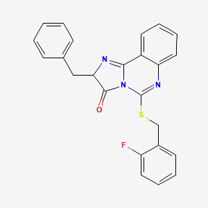 molecular formula C24H18FN3OS B3011698 2-benzyl-5-[(2-fluorobenzyl)thio]imidazo[1,2-c]quinazolin-3(2H)-one CAS No. 958708-64-0