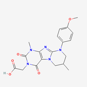 molecular formula C19H21N5O5 B3011709 [9-(4-methoxyphenyl)-1,7-dimethyl-2,4-dioxo-1,4,6,7,8,9-hexahydropyrimido[2,1-f]purin-3(2H)-yl]acetic acid CAS No. 887197-79-7