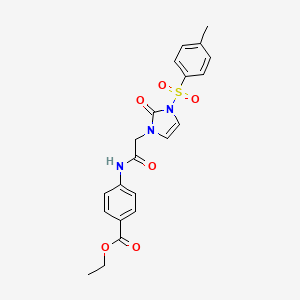 molecular formula C21H21N3O6S B3011719 ethyl 4-(2-(2-oxo-3-tosyl-2,3-dihydro-1H-imidazol-1-yl)acetamido)benzoate CAS No. 932514-30-2