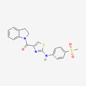 molecular formula C19H17N3O3S2 B3011738 Indolin-1-yl(2-((4-(methylsulfonyl)phenyl)amino)thiazol-4-yl)methanone CAS No. 1172800-70-2