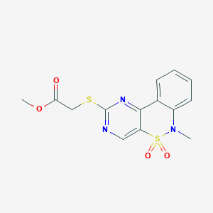 molecular formula C14H13N3O4S2 B3011747 甲基[(6-甲基-5,5-二氧化-6H-嘧啶并[5,4-c][2,1]苯并噻嗪-2-基)硫代]乙酸酯 CAS No. 895104-50-4