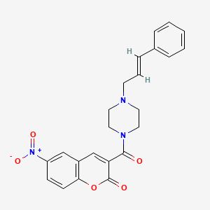 molecular formula C23H21N3O5 B3011749 (E)-3-(4-cinnamylpiperazine-1-carbonyl)-6-nitro-2H-chromen-2-one CAS No. 326884-25-7