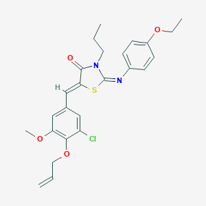 molecular formula C25H27ClN2O4S B301175 5-[4-(Allyloxy)-3-chloro-5-methoxybenzylidene]-2-[(4-ethoxyphenyl)imino]-3-propyl-1,3-thiazolidin-4-one 