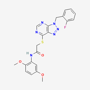 molecular formula C21H19FN6O3S B3011765 N-(2,5-二甲氧基苯基)-2-((3-(2-氟苄基)-3H-[1,2,3]三唑并[4,5-d]嘧啶-7-基)硫代)乙酰胺 CAS No. 863458-67-7