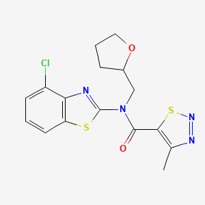 molecular formula C16H15ClN4O2S2 B3011769 N-(4-chlorobenzo[d]thiazol-2-yl)-4-methyl-N-((tetrahydrofuran-2-yl)methyl)-1,2,3-thiadiazole-5-carboxamide CAS No. 1170895-06-3