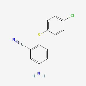 molecular formula C13H9ClN2S B3011777 5-Amino-2-[(4-chlorophenyl)sulfanyl]benzenecarbonitrile CAS No. 303147-71-9