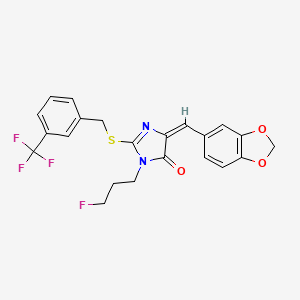 molecular formula C22H18F4N2O3S B3011778 (5E)-5-(1,3-苯二氧杂环-5-基亚甲基)-3-(3-氟丙基)-2-[[3-(三氟甲基)苯基]甲基硫基]咪唑-4-酮 CAS No. 860651-15-6