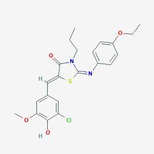 molecular formula C22H23ClN2O4S B301179 5-(3-Chloro-4-hydroxy-5-methoxybenzylidene)-2-[(4-ethoxyphenyl)imino]-3-propyl-1,3-thiazolidin-4-one 