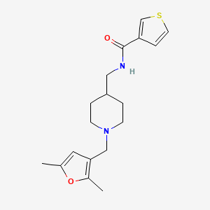 molecular formula C18H24N2O2S B3011791 N-((1-((2,5-二甲基呋喃-3-基)甲基)哌啶-4-基)甲基)噻吩-3-甲酰胺 CAS No. 1235328-34-3