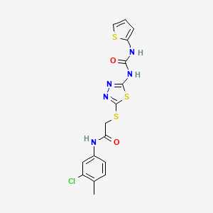 molecular formula C16H14ClN5O2S3 B3011796 N-(3-氯-4-甲基苯基)-2-((5-(3-(噻吩-2-基)脲代)-1,3,4-噻二唑-2-基)硫代)乙酰胺 CAS No. 1323532-20-2