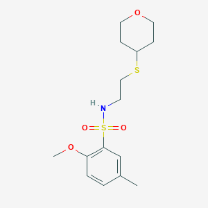 molecular formula C15H23NO4S2 B3011798 2-methoxy-5-methyl-N-(2-((tetrahydro-2H-pyran-4-yl)thio)ethyl)benzenesulfonamide CAS No. 2034289-78-4