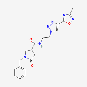 molecular formula C19H21N7O3 B3011875 1-benzyl-N-(2-(4-(3-methyl-1,2,4-oxadiazol-5-yl)-1H-1,2,3-triazol-1-yl)ethyl)-5-oxopyrrolidine-3-carboxamide CAS No. 2034589-51-8
