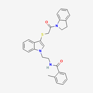 molecular formula C28H27N3O2S B3011876 N-(2-(3-((2-(indolin-1-yl)-2-oxoethyl)thio)-1H-indol-1-yl)ethyl)-2-methylbenzamide CAS No. 532970-20-0