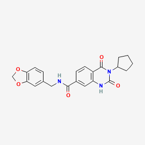 molecular formula C22H21N3O5 B3011890 N-(1,3-苯并二氧杂环-5-基甲基)-3-环戊基-2,4-二氧代-1H-喹唑啉-7-甲酰胺 CAS No. 909207-97-2