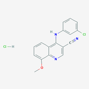 molecular formula C17H13Cl2N3O B3011896 4-((3-氯苯基)氨基)-8-甲氧基喹啉-3-碳腈盐酸盐 CAS No. 1323621-83-5