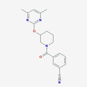 molecular formula C19H20N4O2 B3011897 3-(3-((4,6-Dimethylpyrimidin-2-yl)oxy)piperidine-1-carbonyl)benzonitrile CAS No. 2097931-00-3