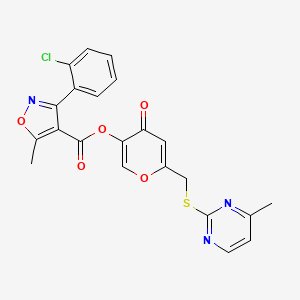 molecular formula C22H16ClN3O5S B3011904 6-(((4-methylpyrimidin-2-yl)thio)methyl)-4-oxo-4H-pyran-3-yl 3-(2-chlorophenyl)-5-methylisoxazole-4-carboxylate CAS No. 877638-09-0