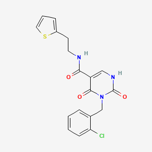 molecular formula C18H16ClN3O3S B3011910 3-(2-chlorobenzyl)-2,4-dioxo-N-(2-(thiophen-2-yl)ethyl)-1,2,3,4-tetrahydropyrimidine-5-carboxamide CAS No. 1396871-90-1