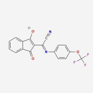 molecular formula C18H9F3N2O3 B3011919 2-(1,3-二氧代茚满-2-亚甲基)-2-((4-(三氟甲氧基)苯基)氨基)乙腈 CAS No. 1024132-12-4