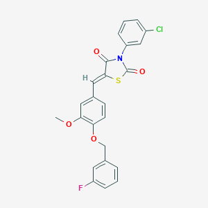 molecular formula C24H17ClFNO4S B301192 3-(3-Chlorophenyl)-5-{4-[(3-fluorobenzyl)oxy]-3-methoxybenzylidene}-1,3-thiazolidine-2,4-dione 