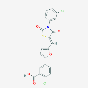 molecular formula C21H11Cl2NO5S B301194 2-Chloro-5-(5-{[3-(3-chlorophenyl)-2,4-dioxo-1,3-thiazolidin-5-ylidene]methyl}-2-furyl)benzoic acid 