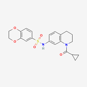 molecular formula C21H22N2O5S B3011941 N-[1-(cyclopropanecarbonyl)-3,4-dihydro-2H-quinolin-7-yl]-2,3-dihydro-1,4-benzodioxine-6-sulfonamide CAS No. 898465-66-2