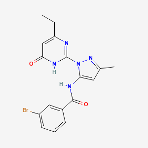 molecular formula C17H16BrN5O2 B3011942 3-bromo-N-(1-(4-ethyl-6-oxo-1,6-dihydropyrimidin-2-yl)-3-methyl-1H-pyrazol-5-yl)benzamide CAS No. 1004389-43-8