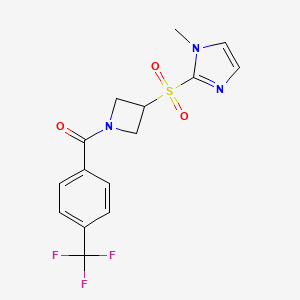 molecular formula C15H14F3N3O3S B3011947 (3-((1-methyl-1H-imidazol-2-yl)sulfonyl)azetidin-1-yl)(4-(trifluoromethyl)phenyl)methanone CAS No. 2034289-45-5
