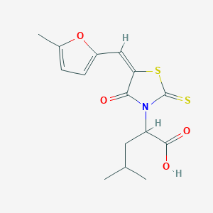 molecular formula C15H17NO4S2 B3011954 (E)-4-methyl-2-(5-((5-methylfuran-2-yl)methylene)-4-oxo-2-thioxothiazolidin-3-yl)pentanoic acid CAS No. 853903-54-5