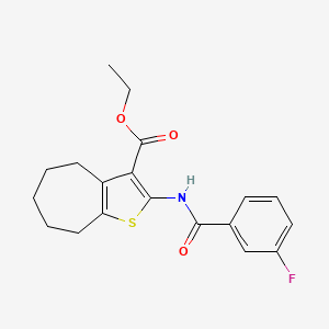 molecular formula C19H20FNO3S B3011971 ethyl 2-(3-fluorobenzamido)-5,6,7,8-tetrahydro-4H-cyclohepta[b]thiophene-3-carboxylate CAS No. 352677-22-6