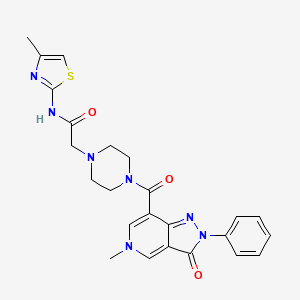 molecular formula C24H25N7O3S B3011999 2-(4-(5-甲基-3-氧代-2-苯基-3,5-二氢-2H-吡唑并[4,3-c]吡啶-7-羰基)哌嗪-1-基)-N-(4-甲基噻唑-2-基)乙酰胺 CAS No. 1040648-27-8