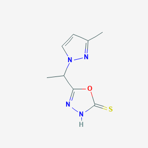 molecular formula C8H10N4OS B3012025 5-[1-(3-methyl-1H-pyrazol-1-yl)ethyl]-1,3,4-oxadiazole-2-thiol CAS No. 1005632-06-3