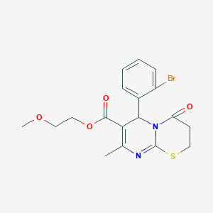 molecular formula C18H19BrN2O4S B3012033 2-甲氧基乙基 6-(2-溴苯基)-8-甲基-4-氧代-3,4-二氢-2H,6H-嘧啶并[2,1-b][1,3]噻嗪-7-羧酸酯 CAS No. 609794-76-5