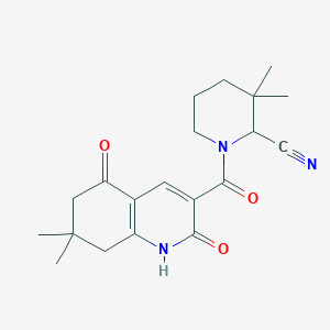 molecular formula C20H25N3O3 B3012040 1-(7,7-Dimethyl-2,5-dioxo-1,2,5,6,7,8-hexahydroquinoline-3-carbonyl)-3,3-dimethylpiperidine-2-carbonitrile CAS No. 1808459-47-3