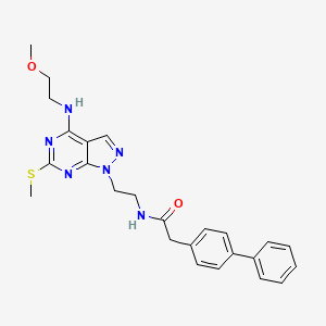 molecular formula C25H28N6O2S B3012055 2-([1,1'-biphenyl]-4-yl)-N-(2-(4-((2-methoxyethyl)amino)-6-(methylthio)-1H-pyrazolo[3,4-d]pyrimidin-1-yl)ethyl)acetamide CAS No. 953936-60-2