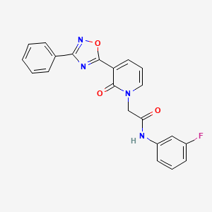 molecular formula C21H15FN4O3 B3012058 N-(3-fluorophenyl)-2-[2-oxo-3-(3-phenyl-1,2,4-oxadiazol-5-yl)pyridin-1(2H)-yl]acetamide CAS No. 1105214-46-7