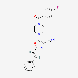 (E)-5-(4-(4-fluorobenzoyl)piperazin-1-yl)-2-styryloxazole-4-carbonitrile
