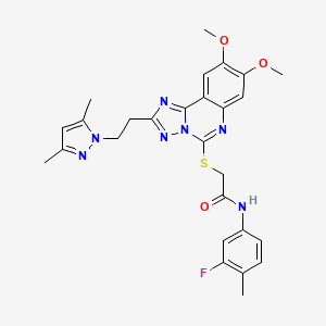 2-((2-(2-(3,5-dimethyl-1H-pyrazol-1-yl)ethyl)-8,9-dimethoxy-[1,2,4]triazolo[1,5-c]quinazolin-5-yl)thio)-N-(3-fluoro-4-methylphenyl)acetamide