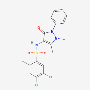molecular formula C18H17Cl2N3O3S B3012076 4,5-dichloro-N-(1,5-dimethyl-3-oxo-2-phenyl-2,3-dihydro-1H-pyrazol-4-yl)-2-methylbenzenesulfonamide CAS No. 2361746-40-7