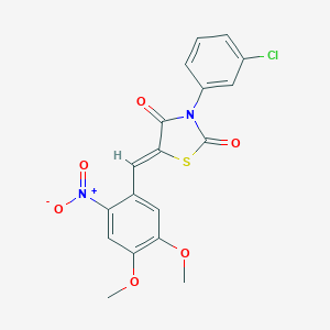 molecular formula C18H13ClN2O6S B301208 3-(3-Chlorophenyl)-5-{2-nitro-4,5-dimethoxybenzylidene}-1,3-thiazolidine-2,4-dione 