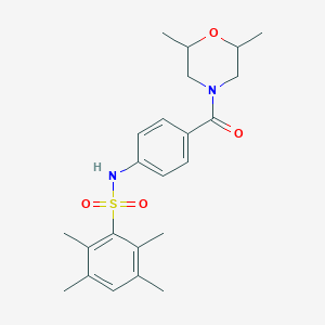 molecular formula C23H30N2O4S B3012110 N-(4-(2,6-dimethylmorpholine-4-carbonyl)phenyl)-2,3,5,6-tetramethylbenzenesulfonamide CAS No. 690245-13-7