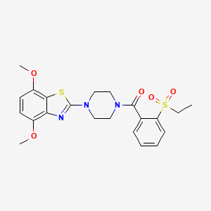 molecular formula C22H25N3O5S2 B3012111 (4-(4,7-二甲氧基苯并[d]噻唑-2-基)哌嗪-1-基)(2-(乙基磺酰基)苯基)甲苯酮 CAS No. 886934-58-3