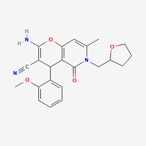 molecular formula C22H23N3O4 B3012116 2-amino-4-(2-methoxyphenyl)-7-methyl-5-oxo-6-((tetrahydrofuran-2-yl)methyl)-5,6-dihydro-4H-pyrano[3,2-c]pyridine-3-carbonitrile CAS No. 758701-84-7