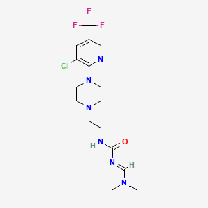 molecular formula C16H22ClF3N6O B3012125 N-(2-{4-[3-chloro-5-(trifluoromethyl)-2-pyridinyl]piperazino}ethyl)-N'-[(dimethylamino)methylene]urea CAS No. 338792-96-4