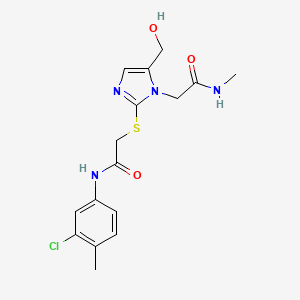 molecular formula C16H19ClN4O3S B3012138 2-[2-({2-[(3-chloro-4-methylphenyl)amino]-2-oxoethyl}thio)-5-(hydroxymethyl)-1H-imidazol-1-yl]-N-methylacetamide CAS No. 923173-25-5