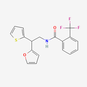 molecular formula C18H14F3NO2S B3012139 N-[2-(furan-2-yl)-2-(thiophen-2-yl)ethyl]-2-(trifluoromethyl)benzamide CAS No. 2097865-46-6