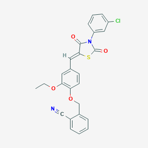 molecular formula C26H19ClN2O4S B301219 2-[(4-{(Z)-[3-(3-chlorophenyl)-2,4-dioxo-1,3-thiazolidin-5-ylidene]methyl}-2-ethoxyphenoxy)methyl]benzonitrile 