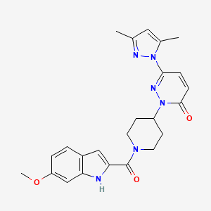 molecular formula C24H26N6O3 B3012229 6-(3,5-Dimethylpyrazol-1-yl)-2-[1-(6-methoxy-1H-indole-2-carbonyl)piperidin-4-yl]pyridazin-3-one CAS No. 2379972-16-2