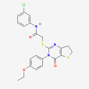 molecular formula C22H20ClN3O3S2 B3012238 N-(3-chlorophenyl)-2-[[3-(4-ethoxyphenyl)-4-oxo-6,7-dihydrothieno[3,2-d]pyrimidin-2-yl]sulfanyl]acetamide CAS No. 686772-84-9